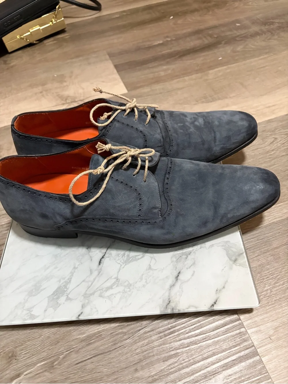 Mezlan Slate Gray Suede Lace-Up Dress Shoes with Orange Interior